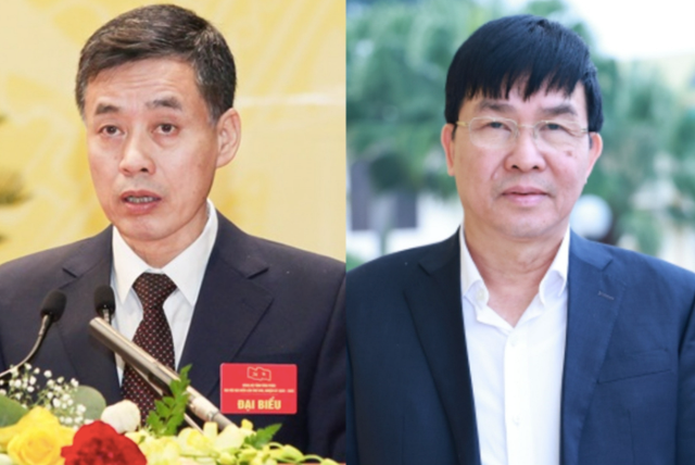 Ông Nguyễn Đức Tài (bên trái) thôi chức Giám đốc Sở Xây dựng và ông Nguyễn Thanh Tùng, Giám đốc Sở Tài chính. Ảnh: Vĩnh Phúc