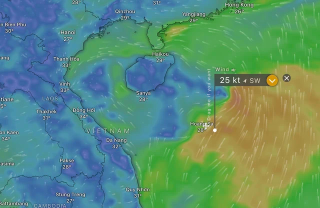 Khu vực xuất hiện vùng áp thấp. Ảnh: WINDY