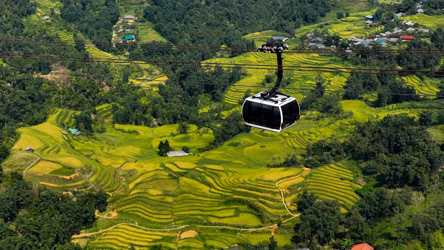 Cáp treo Fansipan đưa du khách qua thung lũng Mường Hoa bốn mùa thay sắc. Ảnh: SG
