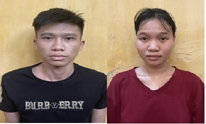 Nguyễn Văn Cảnh và Lò Thị Hà tại cơ quan công an. Ảnh: Công an cung cấp