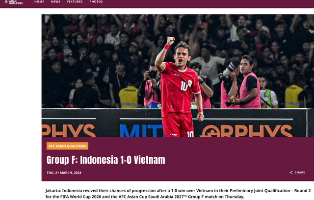 The AFC viết về trận thua của tuyển Việt Nam