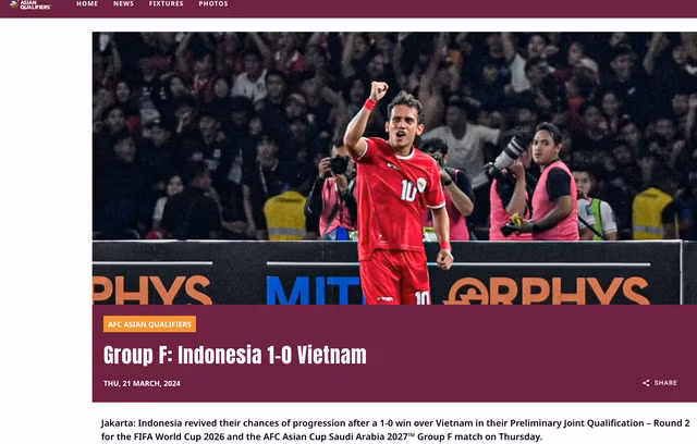 The AFC viết về trận thua của tuyển Việt Nam