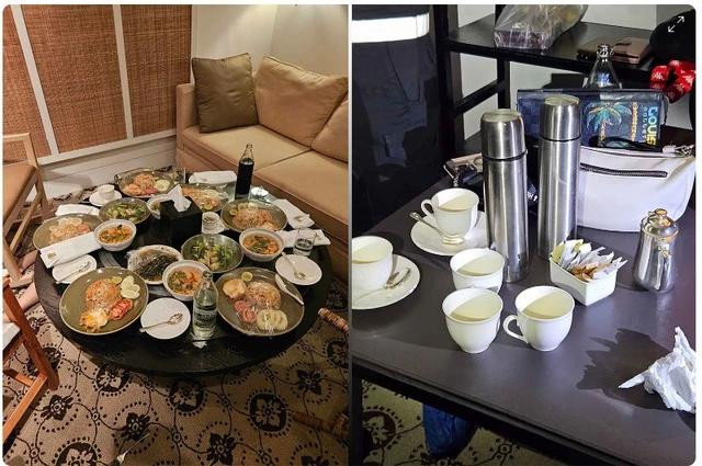 Đồ ăn và thức uống được phát hiện bên trong một phòng khách sạn ở Bangkok, nơi 6 người được phát hiện đã chết ngày 16.7. Chụp màn hình Bangkok Post