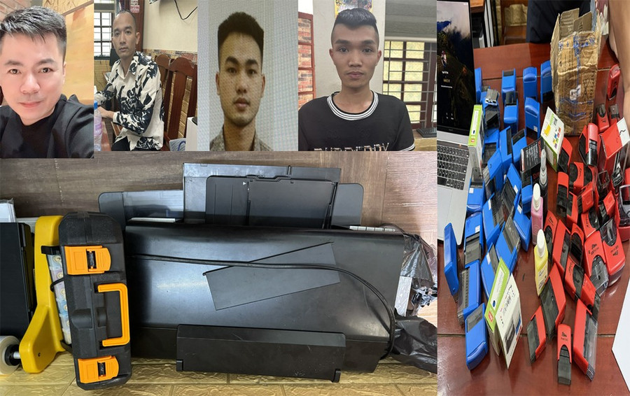 4 đối tượng và tang vật vụ án. Ảnh: CÔNG AN TỈNH THANH HÓA