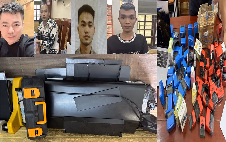 4 đối tượng và tang vật vụ án. Ảnh: CÔNG AN TỈNH THANH HÓA 4 đối tượng và tang vật vụ án. Ảnh: CÔNG AN TỈNH THANH HÓA