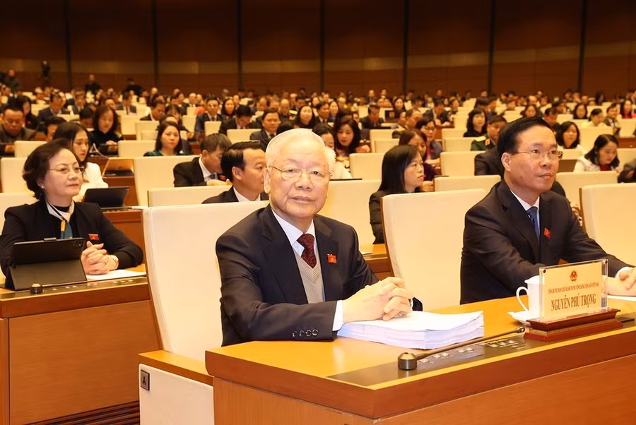 Tổng Bí thư Nguyễn Phú Trọng dự phiên khai mạc Kỳ họp bất thường lần thứ 5, Quốc hội khóa XV. (Ảnh: Trí Dũng/TTXVN)