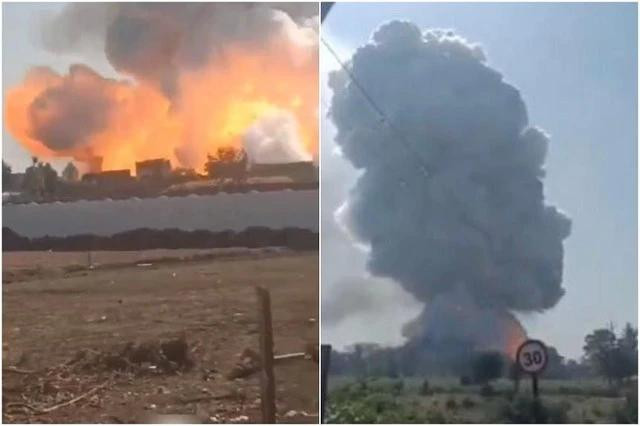 Khói và lửa bốc lên từ hiện trường vụ nổ. CHỤP MÀN HÌNH THE STRAITS TIMES