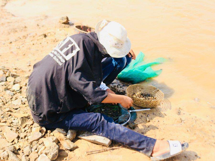 Tranh thủ giờ trưa, nhiều em học sinh rủ nhau ra đập cào hến phụ giúp bố mẹ. Tranh thủ giờ trưa, nhiều em học sinh rủ nhau ra đập cào hến phụ giúp bố mẹ.