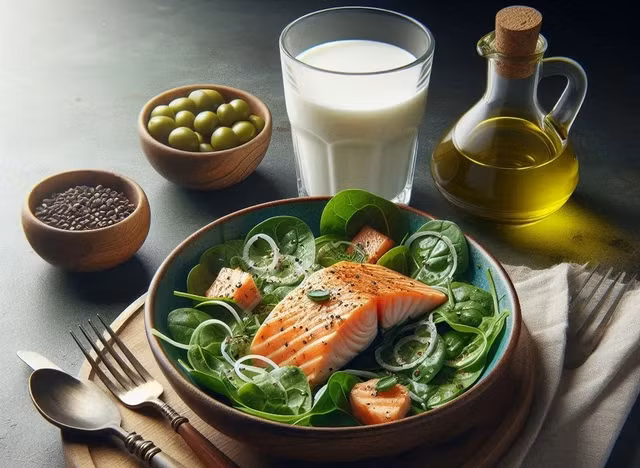 Các món ăn, thức uống giàu omega-3 hoặc viên uống bổ sung có thể giúp đỡ những người dễ nóng nảy. Ảnh AI: Anh Thư