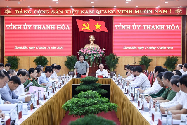 Thủ tướng Chính phủ Phạm Minh Chính: Tỉnh Thanh Hóa tập trung 3 khâu đột phá về thể chế, hạ tầng và nguồn nhân lực cho phát triển. Ảnh nguồn VGP