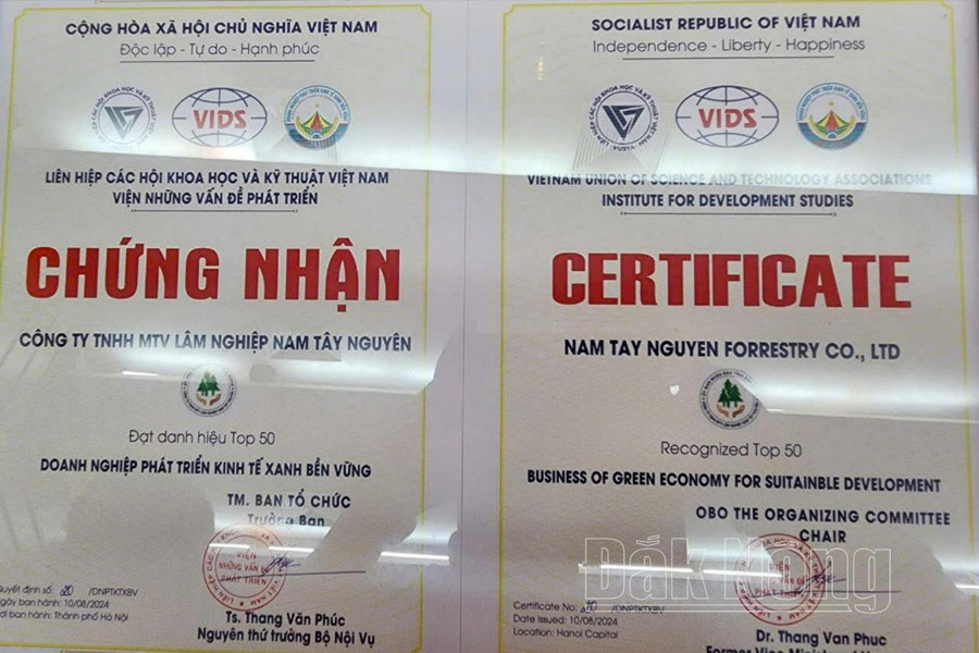 Công ty TNHH MTV Lâm nghiệp Nam Tây Nguyên được chứng nhận nằm trong nhóm 50 doanh nghiệp phát triển kinh tế xanh bền vững của Việt Nam. Công ty TNHH MTV Lâm nghiệp Nam Tây Nguyên được chứng nhận nằm trong nhóm 50 doanh nghiệp phát triển kinh tế xanh bền vững của Việt Nam.