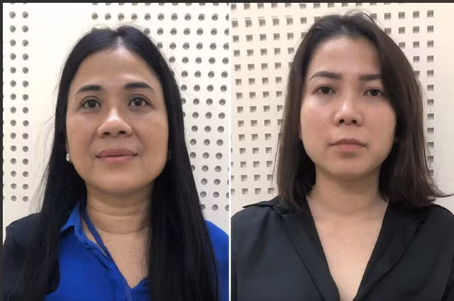 Giám đốc Xuyên Việt Oil Mai Thị Hồng Hạnh (trái) và phó giám đốc Nguyễn Thị Như Phương. Ảnh: Bộ Công an