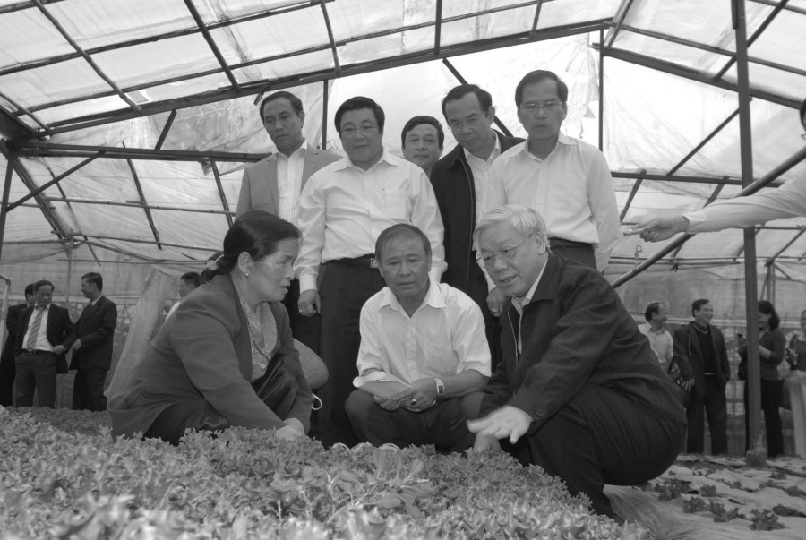 Tổng Bí thư Nguyễn Phú Trọng tìm hiểu mô hình sản xuất của HTX Xuân Hương, TP.Đà Lạt. Ảnh: LÂM VIÊN Tổng Bí thư Nguyễn Phú Trọng tìm hiểu mô hình sản xuất của HTX Xuân Hương, TP.Đà Lạt. Ảnh: LÂM VIÊN