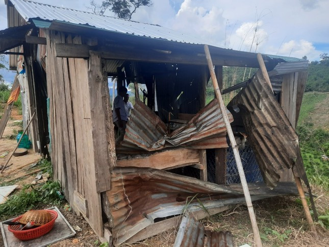 Một lán trại của nhân viên bảo vệ rừng bị đập phá. Một lán trại của nhân viên bảo vệ rừng bị đập phá.