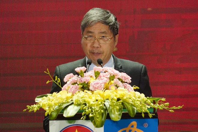 Ông Dương Nghiệp Khôi, Tổng Thư ký Liên đoàn Bóng đá Việt Nam phát biểu tại buổi lễ. (Ảnh: Việt Anh/Vietnam+)