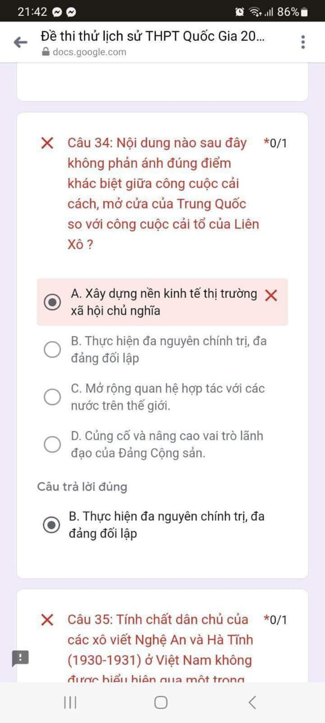 Câu hỏi có phần đáp án gây tranh cãi mà Ngọc Huy tìm thấy trong một đề tham khảo được lấy trên mạng. ẢNH CHỤP MÀN HÌNH Câu hỏi có phần đáp án gây tranh cãi mà Ngọc Huy tìm thấy trong một đề tham khảo được lấy trên mạng. ẢNH CHỤP MÀN HÌNH
