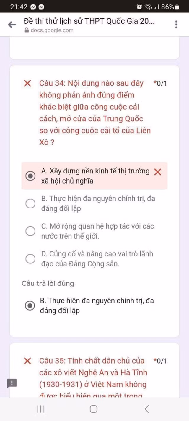 Câu hỏi có phần đáp án gây tranh cãi mà Ngọc Huy tìm thấy trong một đề tham khảo được lấy trên mạng. ẢNH CHỤP MÀN HÌNH