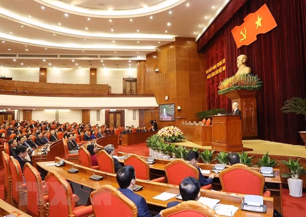 Phiên bế mạc Hội nghị lần thứ tám Ban Chấp hành Trung ương Đảng Cộng sản Việt Nam khóa XIII. (Ảnh: Trí Dũng/TTXVN)