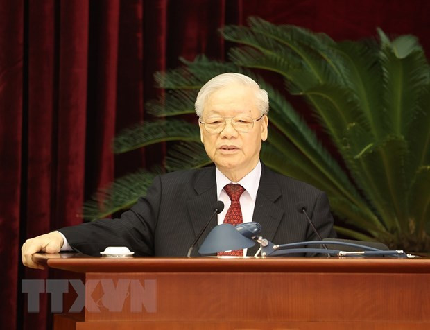 Tổng Bí thư Nguyễn Phú Trọng phát biểu bế mạc Hội nghị lần thứ tám Ban Chấp hành Trung ương Đảng Cộng sản Việt Nam khóa XIII. (Ảnh: Trí Dũng/TTXVN) Tổng Bí thư Nguyễn Phú Trọng phát biểu bế mạc Hội nghị lần thứ tám Ban Chấp hành Trung ương Đảng Cộng sản Việt Nam khóa XIII. (Ảnh: Trí Dũng/TTXVN)