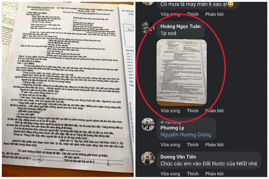 Lộ đề thi môn Ngữ Văn, kỳ thi tốt nghiệp THPT năm 2023 lúc 8h03&apos;. Ảnh: Mạng xã hội Facebook.