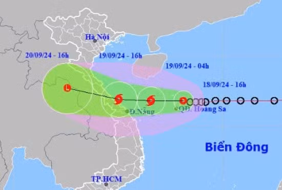 Dự báo vị trí và hướng di chuyển của áp thấp nhiệt đới. Nguồn: Trung tâm Dự báo khí tượng thủy văn quốc gia