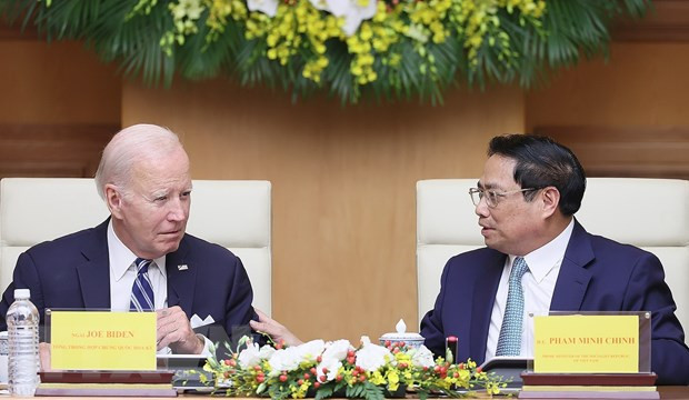 Thủ tướng Phạm Minh Chính và Tổng thống Joe Biden tại Hội nghị cấp cao Việt Nam-Hoa Kỳ về Đổi mới sáng tạo và Đầu tư. (Ảnh: Dương Giang/TTXVN) Thủ tướng Phạm Minh Chính và Tổng thống Joe Biden tại Hội nghị cấp cao Việt Nam-Hoa Kỳ về Đổi mới sáng tạo và Đầu tư. (Ảnh: Dương Giang/TTXVN)