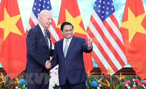 Thủ tướng Phạm Minh Chính hội kiến Tổng thống Hoa Kỳ Joe Biden. (Ảnh: Dương Giang/TTXVN)