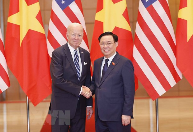 Chủ tịch Quốc hội Vương Đình Huệ hội kiến Tổng thống Hoa Kỳ Joe Biden. (Ảnh: Doãn Tấn/TTXVN)