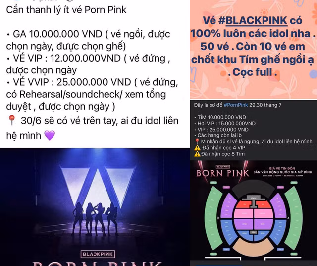 Vé concert Born Pink của BlackPink tại Việt Nam được rao bán rầm rộ. ẢNH CHỤP MÀN HÌNH FACEBOOK