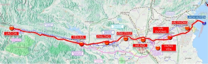 Hướng tuyến đường sắt Lào Cai - Hà Nội - Hải Phòng do V5-TQ lập quy hoạch
