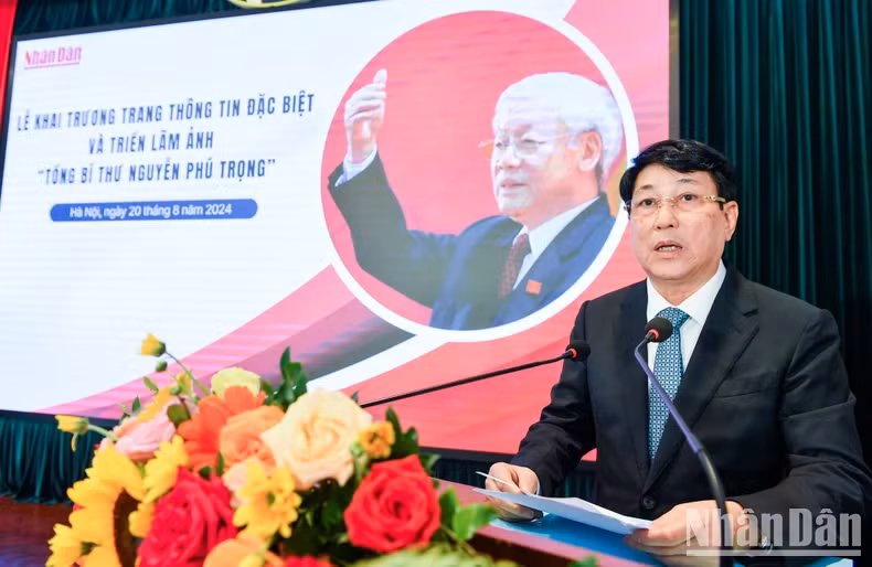 Đại tướng Lương Cường, Ủy viên Bộ Chính trị, Thường trực Ban Bí thư phát biểu chỉ đạo tại Lễ khai trương. (Ảnh: THÀNH ĐẠT)