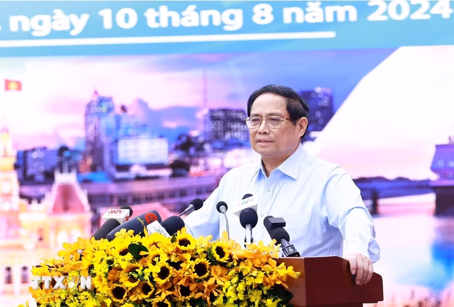 Thủ tướng Phạm Minh Chính, Chủ tịch Hội đồng điều phối vùng Đông Nam Bộ chủ trì Hội nghị lần thứ 4. (Ảnh: Dương Giang/TTXVN)