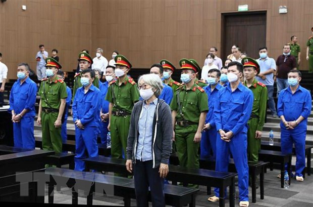 Các bị cáo tại phiên tòa. (Ảnh: Phạm Kiên/TTXVN) Các bị cáo tại phiên tòa. (Ảnh: Phạm Kiên/TTXVN)