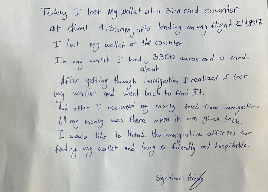 Lá thư của nam du khách ngoại quốc cảm ơn lực lượng công an Lá thư của nam du khách ngoại quốc cảm ơn lực lượng công an