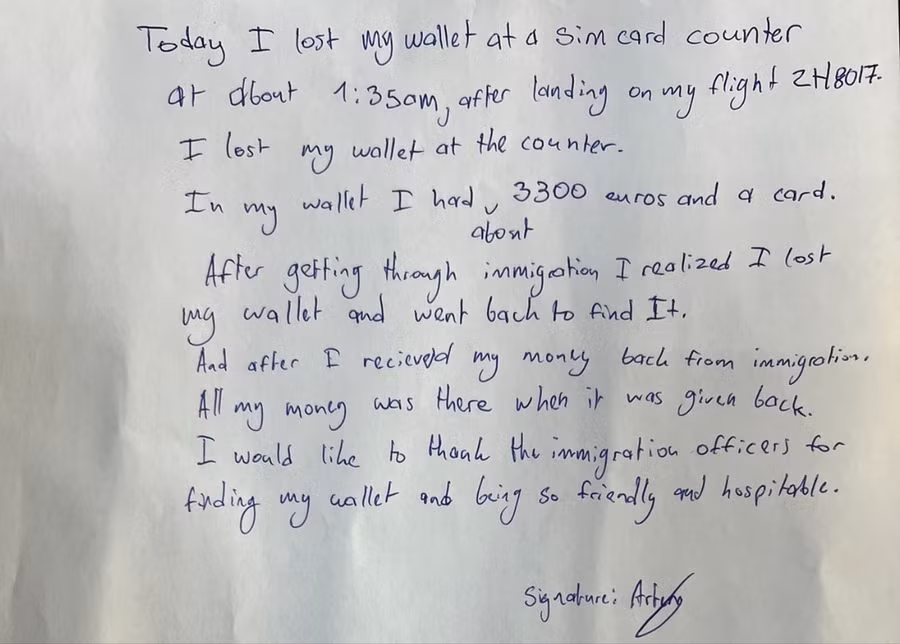 Lá thư của nam du khách ngoại quốc cảm ơn lực lượng công an