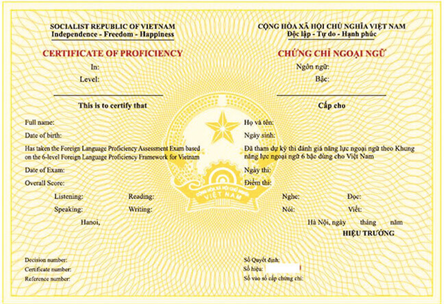 . Mẫu chứng chỉ VSTEP. ẢNH BỘ GD-ĐT . Mẫu chứng chỉ VSTEP. ẢNH BỘ GD-ĐT