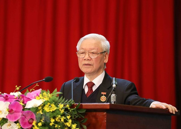 Tổng Bí thư, Chủ tịch nước Nguyễn Phú Trọng phát biểu tại Đại hội Thi đua yêu nước toàn quốc lần thứ X, tổ chức 10/12/2020. (Ảnh: Phương Hoa/TTXVN)