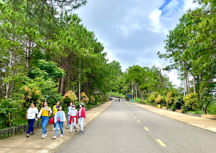 Du khách thích thú thả bộ trên con dốc thoai thoải dẫn xuống thắng cảnh Biển Hồ (TP. Pleiku). Ảnh: Lam Nguyên Du khách thích thú thả bộ trên con dốc thoai thoải dẫn xuống thắng cảnh Biển Hồ (TP. Pleiku). Ảnh: Lam Nguyên