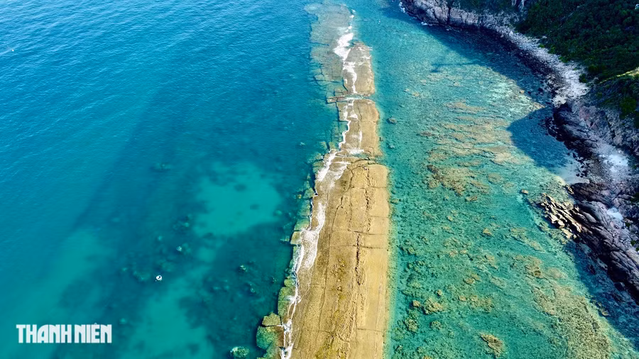 Người dân xã Nhơn Hải cho biết, không rõ các tường thành ở xã Nhơn Hải có từ bao giờ. Tuy nhiên, hơn 40 năm trước đã nhìn thấy khi thủy triều xuống. Mỗi tháng, chỉ có một vài ngày nước cạn, tường thành mới lộ rõ, thường là vào mùng 1 và ngày rằm (âm lịch). Ảnh: Thanh Quân