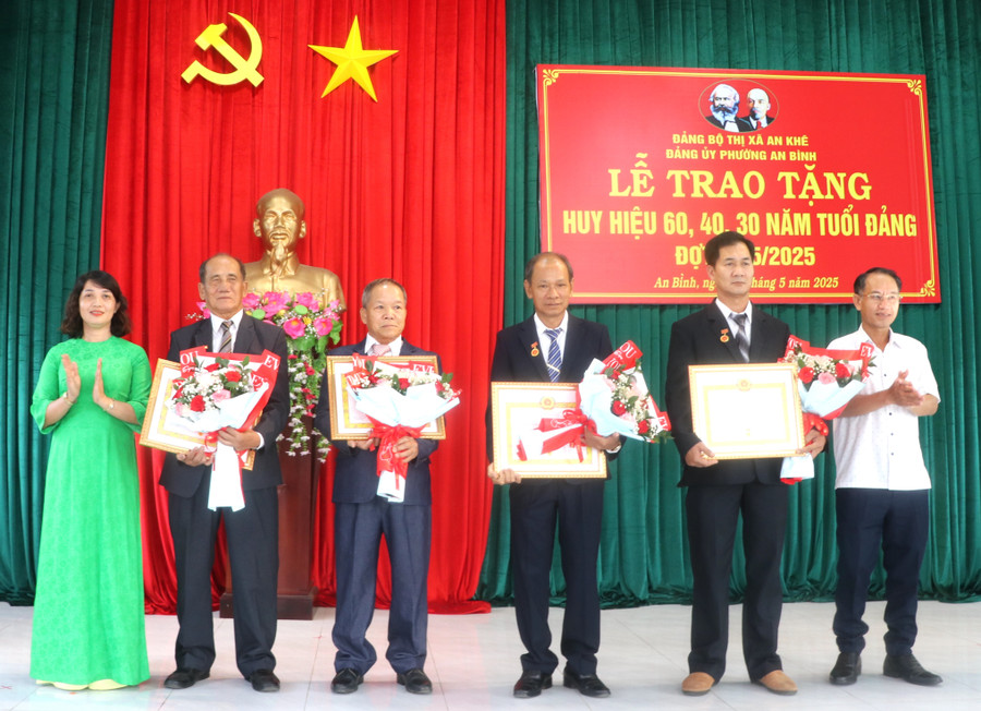 Trao tặng Huy hiệu Đảng cho đảng viên phường An Bình (thị xã An Khê, đợt 19-5-2025). Ảnh: Ngọc Minh img-5482.jpg