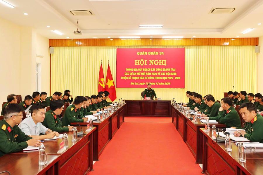 ກອງພົນທະຫານທີ 34 ກວດກາ ແລະ ສະຫຼຸບແຜນການກໍ່ສ້າງຄ້າຍທະຫານ ແລະ ການລົງທຶນຂອງລັດ ສຳລັບໄລຍະປີ 2026-2030. ຮູບພາບ: T.D. d31b0530834e0c10555f.jpg