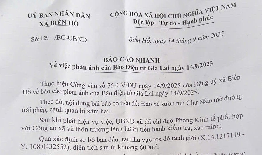 Báo cáo của UBND xã Biển Hồ. Ảnh: T.D 9145d805bcb637e86ea7.jpg