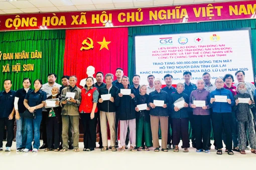 Trao 500 suất quà hỗ trợ người dân 2 xã Phù Cát và Hội Sơn.