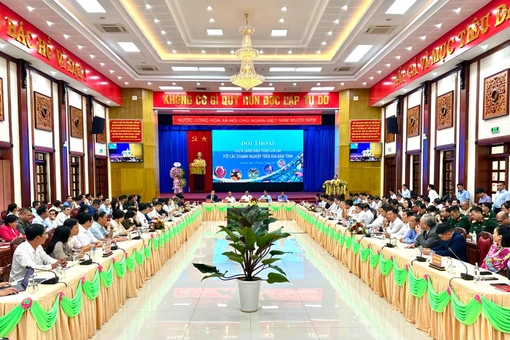 Chương trình đối thoại giữa lãnh đạo tỉnh với các doanh nghiệp trên địa bàn tỉnh. Ảnh: Hà Duy