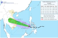 Bản đồ dự báo quỹ đạo và cường độ của bão phát lúc 05h00, ngày 05/11/2025