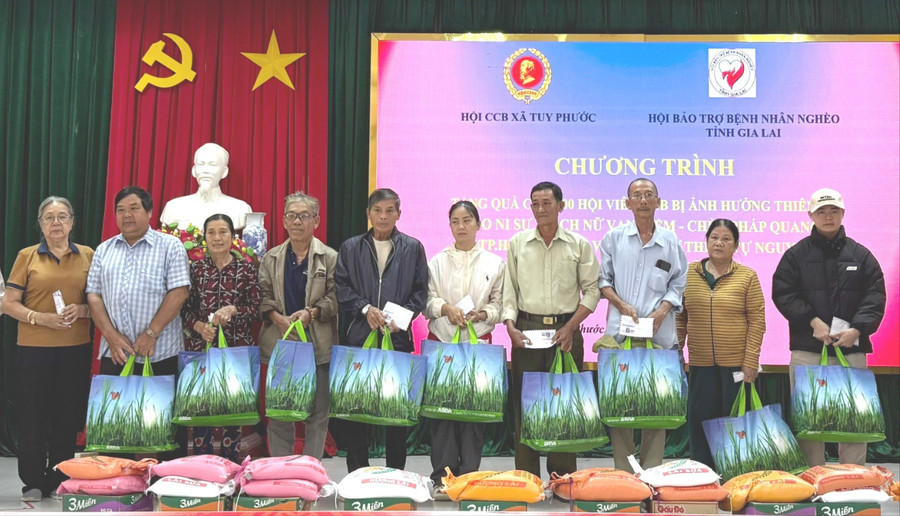 Tặng quà cho cựu chiến binh xã Tuy Phước. Ảnh: D.L