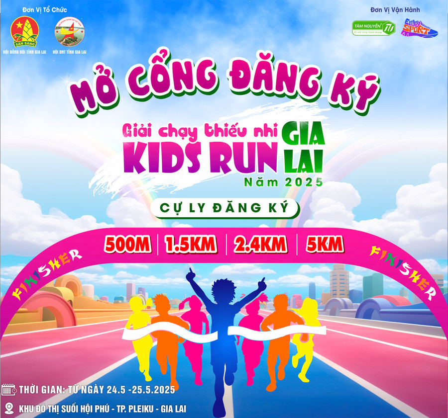 Giải chạy thiếu nhi “Kids Run Gia Lai 2025” diễn ra từ ngày 24 đến 25-5-2025. Ảnh: ĐVCC kids-run.jpg