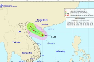 Tâm bão số 2 cách đất liền các tỉnh Quảng Ninh-Hải Phòng khoảng 410km