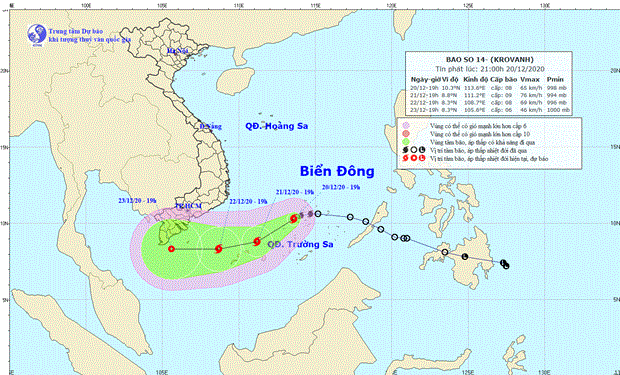 Bão số 14 di chuyển theo hướng Tây Tây Nam và khả năng mạnh thêm