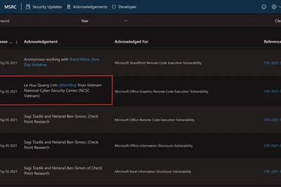 Chuyên gia 9x Việt Nam tiếp tục phát hiện lỗ hổng bảo mật Microsoft